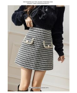 スカート | レディース 春秋冬 ショート丈 ハイウエスト ミニタイトチェック柄 シンプル ボトムス 通勤 オシャレ ポケット セクシー