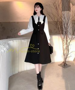 マキシ | Aラインワンピース 切り替えワンピース フェイクレイヤード 重ね着風 長袖 秋物 レディース 30代40代 大人 通学通勤 可愛い シャツカラー 着痩せ 50代