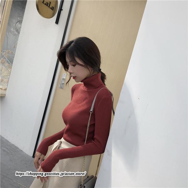 ニット・セーター | カットソー ニット レディース リブニット ハイネック 長袖 秋冬 春 トップス スリム ストレッチ 暖かい 長袖ニット 無地 プルオーバー インナー 長袖カットソー