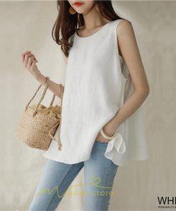 シャツ・ブラウス | ブラウス トップス ノースリーブ レディース tシャツ タンクトップ ベルト付き 広い裾 フレア裾 涼しい 涼感 体型カバー ゆったり 綿麻 夏 おしゃれ 大人 無地