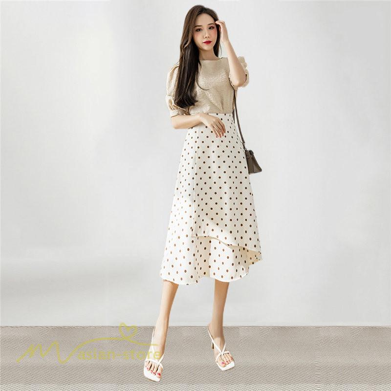 スカート | ロング 水玉 春夏 Aラインエレガント レディース 40代 ハイウェストボトムス 大人 通勤OL 体型カバー 20代 オシャレ30代 50代