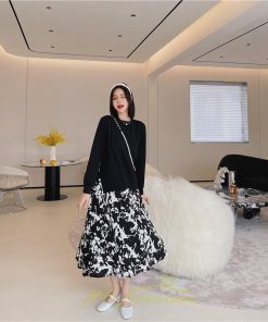 マキシ | ドッキングワンピース 秋 レディース 長袖ワンピース ロングワンピース 切り替えワンピース フェイク レイヤード風 Aラインワンピース お呼ばれワンピース