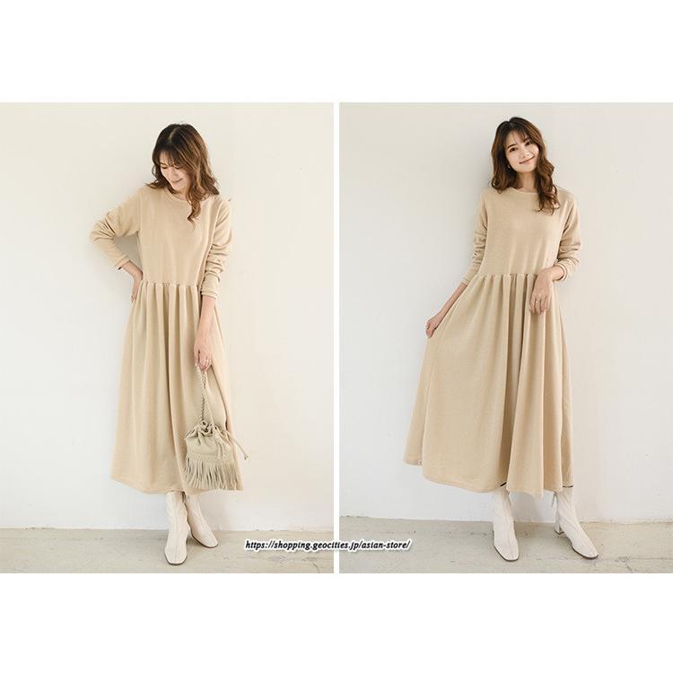 マキシ | ワンピース レディース ウエスト切替 スウェット素材 ロングワンピース タック入 L XL XXL シンプル カジュアル キレイめ 40代 通勤 オシャレ 50代 30代 20代
