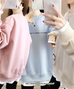 パーカー | トレーナー レディース レイヤードトレーナー 可愛い 重ね着風 ゆったり カジュアル 大人 無地 長袖トレーナー 秋新作 春秋 裏起毛 韓国風 冬 着痩せ