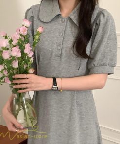 マキシ | ワンピース レディース 半袖 シャツワンピース ロングワンピース 無地 半袖ワンピース シンプル 春 夏 秋 グレー かわいい ブラック フリーサイズ 2色