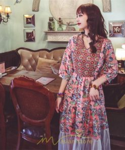 マキシ | 夏秋ワンピース チュール レディース マキシワンピース ロングワンピース パーティー 二次会 痩せて見える 七分袖 Vネック ピンク ハイウエスト 鎖骨 黒