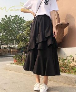 スカート | Aライン フレア裾 不規則アシンメトリー シフォン 韓国風 ティアード フリーサイズ 2020夏コーデ プリーツフレア ウエストゴム ハイウエスト