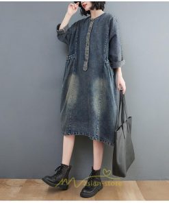 デニムワンピース | ワンピース デニム レディース 40代 ロング チュニック 長袖 ゆったり 大きいサイズ 20代30代50代 ロング丈 体型カバー 膝丈