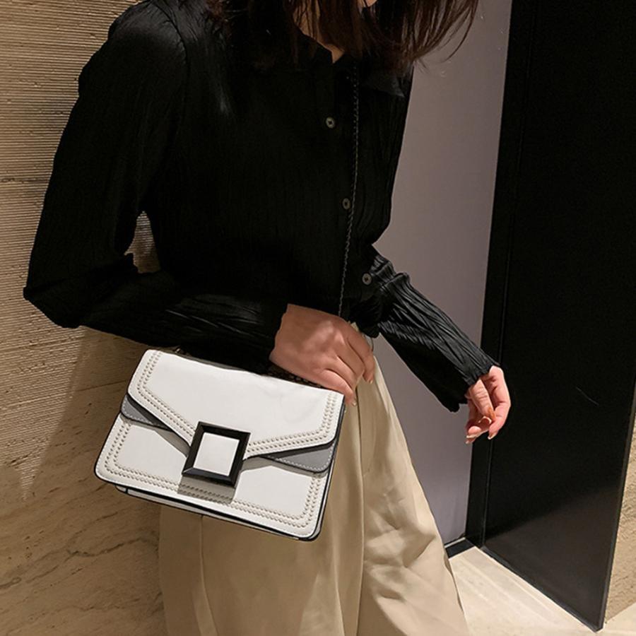 ショルダーバッグ | スクエアバッグ かばんブラック 肩掛け チェーンバッグ 斜めがけ ミニレディース 小さめ レザー 大人