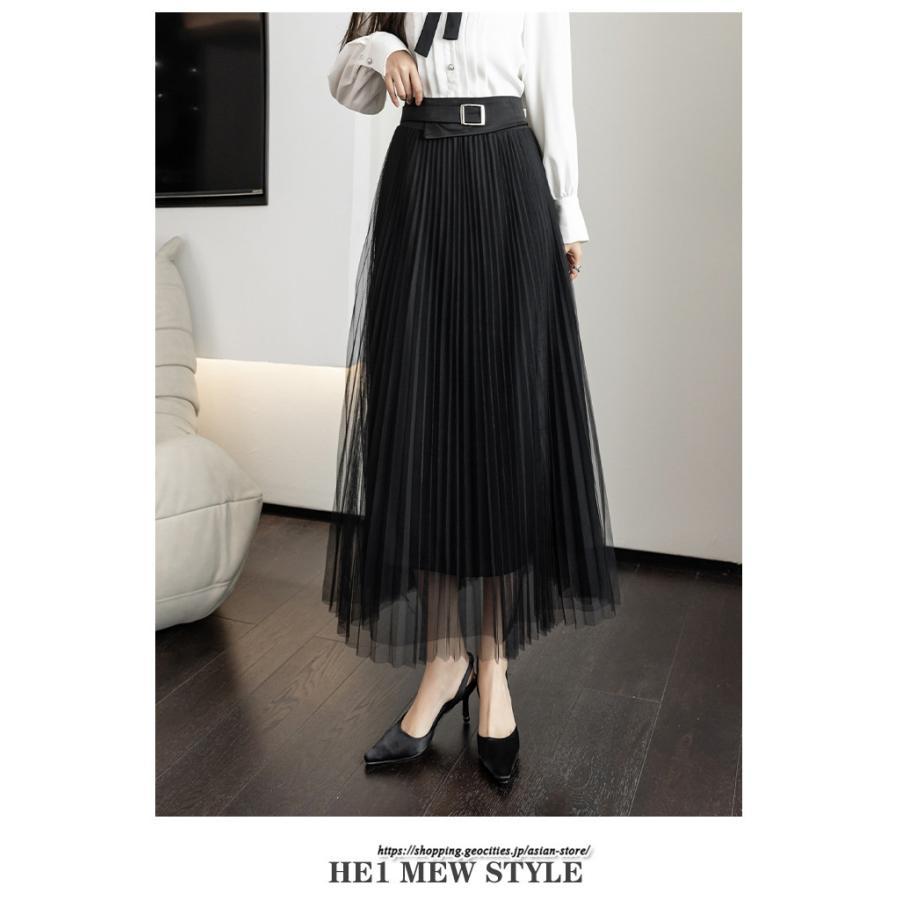 スカート | レディース 春秋 チュール美脚 プリーツロングAライン 体型カバー ボトムス おしゃれ 大人 通勤 お出かけ オシャレ