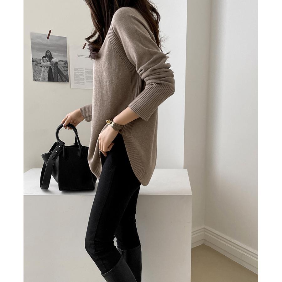 ニット・セーター | ニット レディース 秋冬 厚手 トップス セーター 秋服コーデ 長袖 ブランド裾 不規則 スリット ゆったり ニットセーター 大人 上品 ハイネック 無地 30代