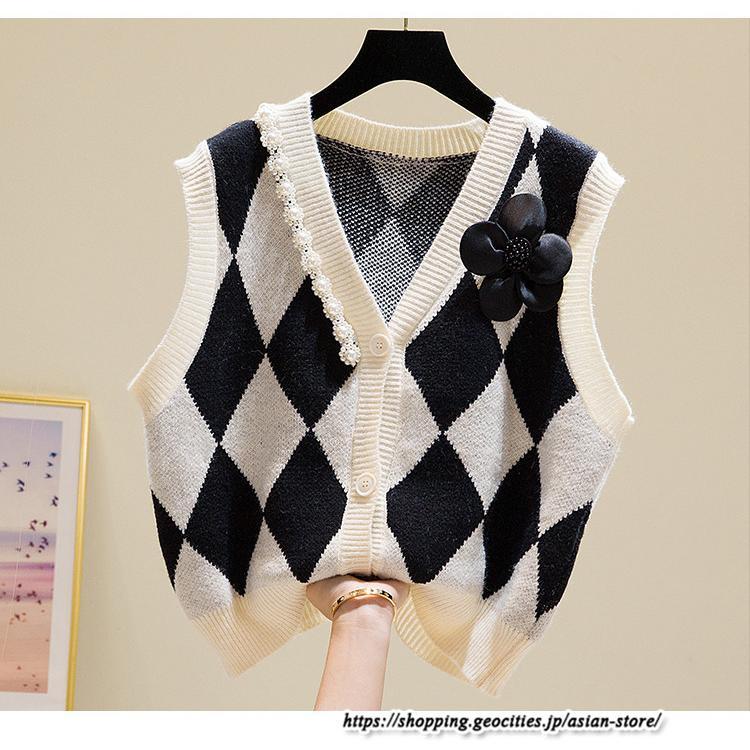 ベスト | ニットレディース トップス Vネック タンクトップ ノースリーブ 袖なし インナー ニット 重ね着風 レイヤード風 20代30代 セーター 女ニット