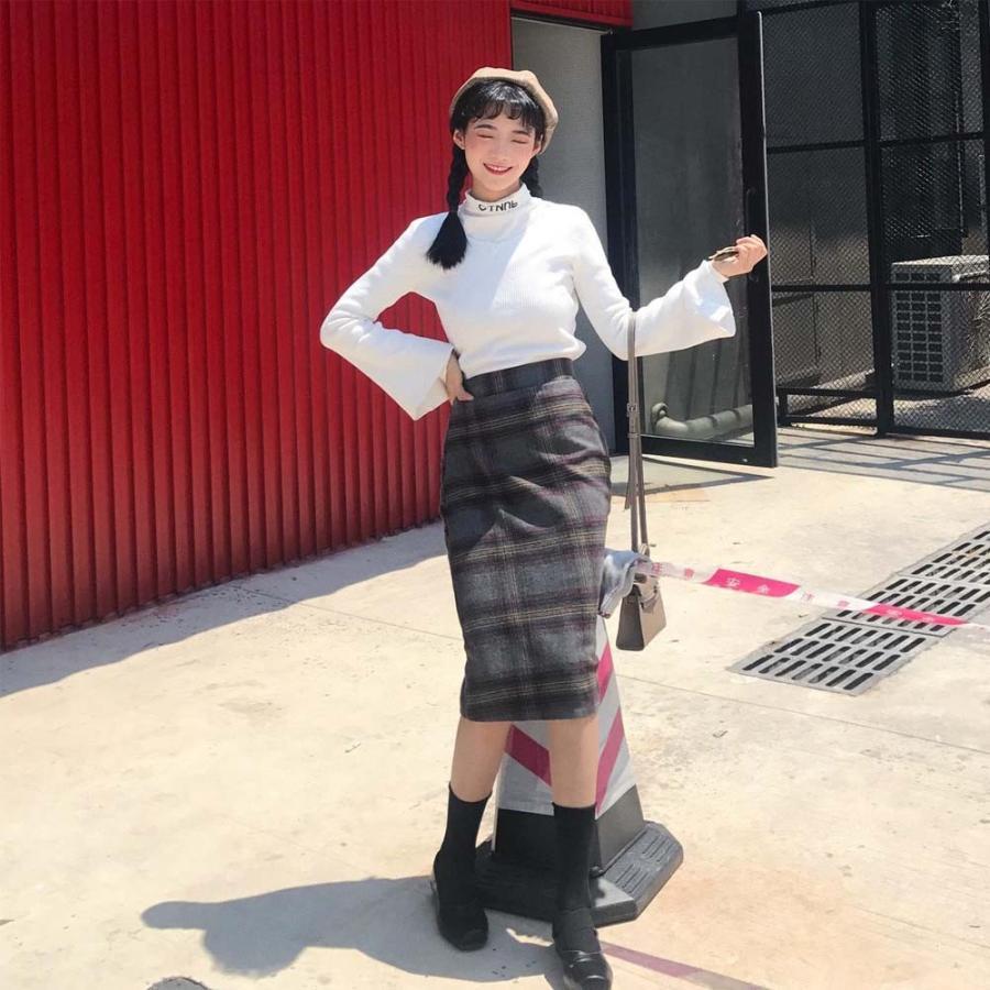 ひざ丈スカート | チェックスカート レディース ハイウエスト Aラインスカート ひざ丈 ボトムス