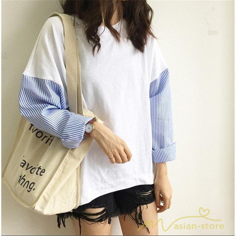 tシャツ・カットソー | Tシャツ レディース カットソー 長袖 シャツ 切り替え 可愛い スリット 体型カバー 夏服 春物 秋物 20代30代40代 トップス 黒 白 シンプル 学生 大人 女の子