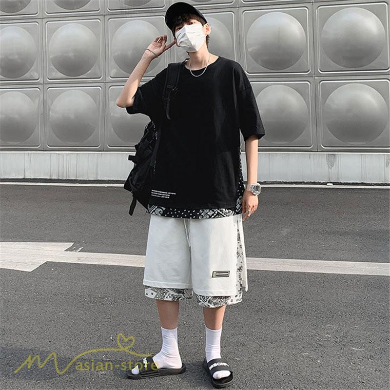 Tシャツ | Tシャツ メンズ 半袖 重ね着風 カジュアル半袖tシャツ 夏新作 メンズスタイル カットソー 上品 切り替え 2XL 大きいサイズ クルーネック 黒 白