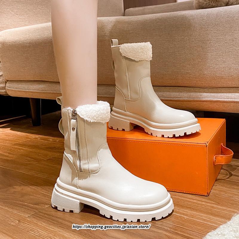 ブーツ | ムートンレディース 靴 裏ボア 裏起毛 シューズ サイドジップ 秋冬 暖か 防寒 疲れない 20代30代40代50だい 歩きやすい ファスナー 痛くない