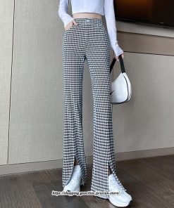 チノ・テーパード・ジョガー・スキニーパン | パンツ レディース フレアパンツ ロングパンツ 千鳥格柄 スリット カジュアル ハイウエスト ワイドパンツ トレンド おしゃれ 送料無料 楽ちん お出かけ かわいい