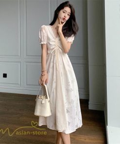 ミディアム | ワンピース レディース 着痩せ 上品 半袖 Aラインワンピース シフォン カジュアル 膝丈 きれいめ おしゃれ Vネック 上品 40代 30代 20代 サマーワンピース