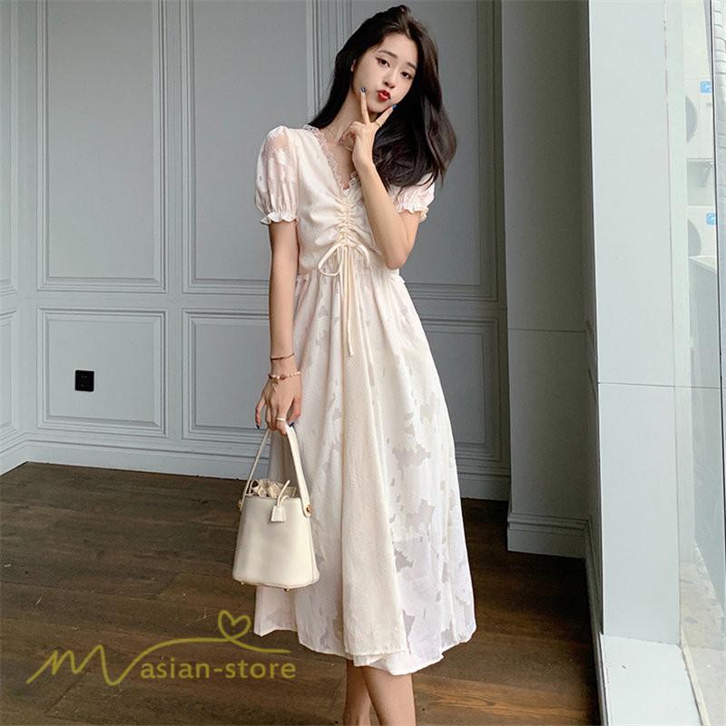 ミディアム | ワンピース レディース 着痩せ 上品 半袖 Aラインワンピース シフォン カジュアル 膝丈 きれいめ おしゃれ Vネック 上品 40代 30代 20代 サマーワンピース