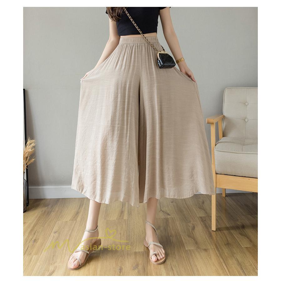 新作 | リネンパンツ 夏 ガウチョパンツ スカーチョ 体型カバー ワイドパンツ レディース ガウチョ ボトムス ゆったり 涼しい キュロット 春夏 ウエストゴム ズボン