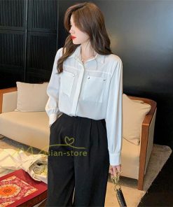 シャツ・ブラウス | トップス シャツ ブラウス レディース 長袖 オフィス ホワイト OL 制服 事務服 就活 リクルート 夏物 着痩せ カジュアル 韓国ファッション 20代30代40代50代