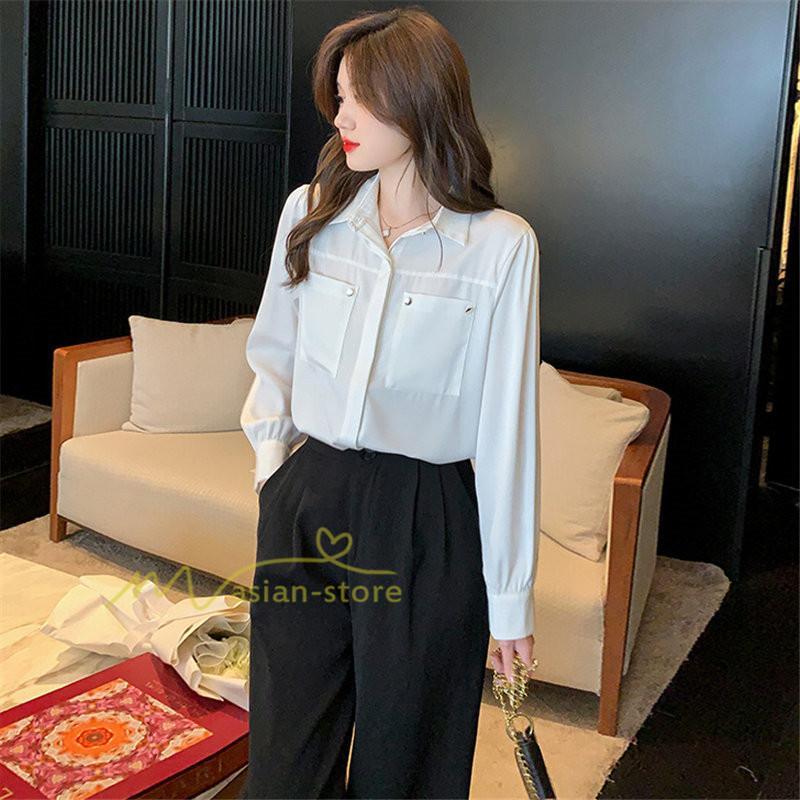 シャツ・ブラウス | トップス シャツ ブラウス レディース 長袖 オフィス ホワイト OL 制服 事務服 就活 リクルート 夏物 着痩せ カジュアル 韓国ファッション 20代30代40代50代