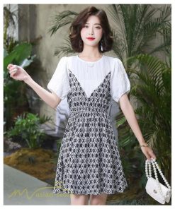 ミディアム | ワンピース レディース 重ね着風 きれいめ 半袖 ミディアムワンピース 着痩せ シフォン カジュアル 大きいサイズ 膝丈 おしゃれ サマーワンピース 可愛い 上品