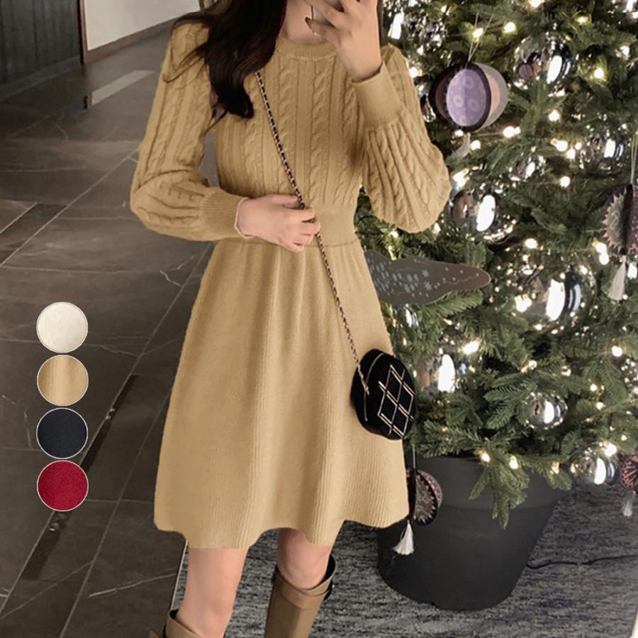 ワンピース | ケーブル編みニットミニ韓国風