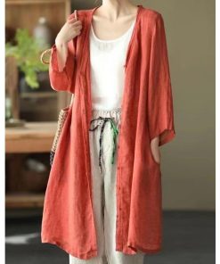 カーディガン | レディース リネン 麻混 ロング 春 秋 ゆったり 7分袖 40代 50代 無地 4色 冷え防止 透け感 羽織 初秋 30代 秋大きいサイズ 20代