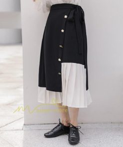 スカート | レディース プリーツバイカラー 春 夏 秋冬 体系カバー Aライン ドッキング シフォン 20代30代40代50代 通勤通学 カジュアル 着痩せ レトロ風