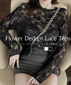 透かし編みトップス | シースルーレーストップス 花柄 春