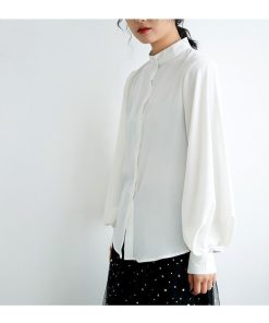 シャツ・ブラウス | 長袖ブラウス レディースシャツ トップス 無地 可愛い シフォンシャツ 春物 夏服 羽織り 前開き ボタン パフスリーブ 発表会 20代30代40代 大人 オフィス