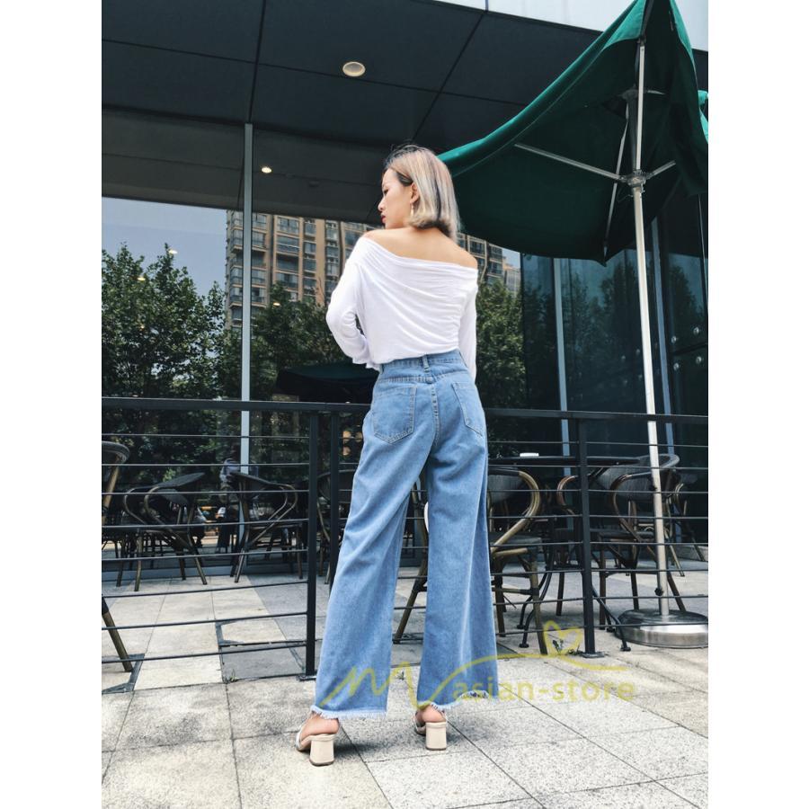 在庫ある | 短納期デニムワイドパンツ レディースボトムスジーンズ 九分丈パンツ デニムボトムス デニムパンツ 春夏秋 薄手 ゆったり 通学通勤 着痩せ ハイウエスト OL 無地