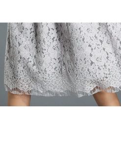 在庫ある | 短納期レースドレス フレアワンピース 膝丈ワンピ ハイウエスト シルエット 二次会 披露宴 ダンス 舞台衣装 エレガント 上品 着痩せ 結婚式 パーティー OL