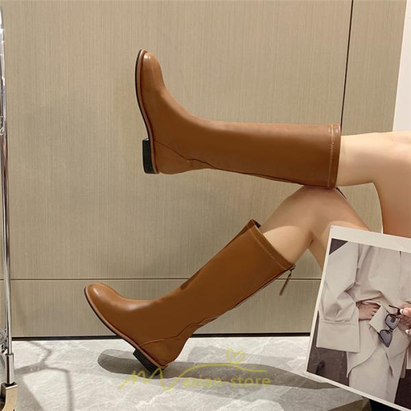 ロングブーツ | レディース ロング丈 太ヒール スクエアトゥ トレンド PU 黒 シンプル コスプレ 美脚 おしゃれ 歩きやすい 履きやすい 滑にくい かわいい