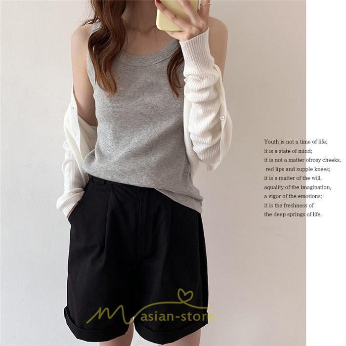 キャミ・タンク | キャミソール レディース トップス ノースリーブ ファッション 韓国風 きれいめ お出かけ ニット 夏 無地 ゆったり ナチュラル デート カジュアル インナー
