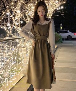 ミディアム | ワンピース 春 秋 ハイウエスト レディース 長袖 Aラインワンピース 通勤 通学 お出かけ 大人 上品 長袖ワンピース 通学 シンプル 通勤 切り替え 無地 大人