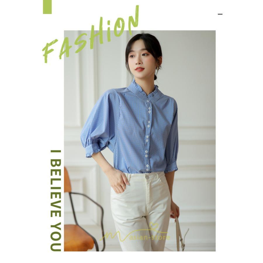 シャツ・ブラウス | ブラウス コットン 七分袖 レディース 青 入学式 入園式 卒業式 卒園式 フォーマル 結婚式 ママ 着痩せ 華奢見え OL お仕事 20代30代40代 通勤 新作 ビジネス