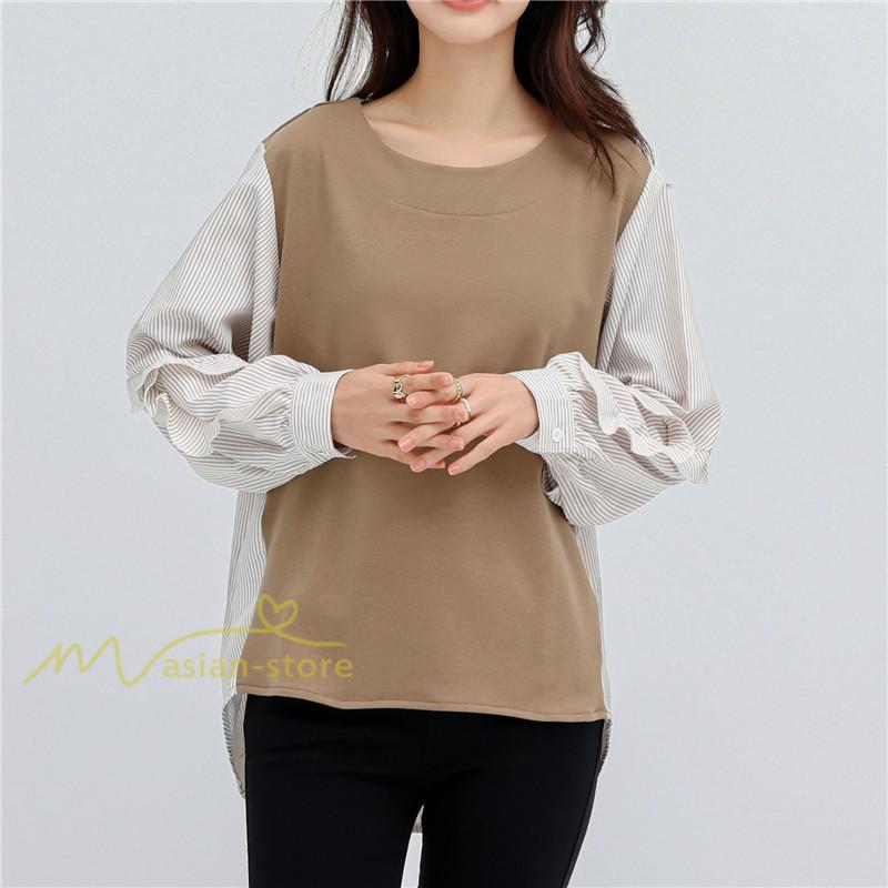 シャツ・ブラウス | Tシャツ レディース トップス 長袖 秋コーデ 切り替え パフスリーブ カットソー ブラウス ゆったり 可愛い カジュアル オフィス 20代30代40代 シンプル 春夏秋