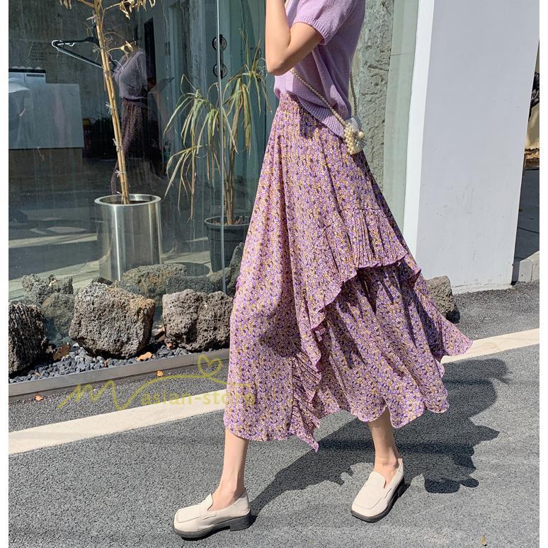 スカート | シフォンスカートマキシスカートフレアシフォンマキシ丈スカート夏 リゾートウエストゴムロングスカート結婚式 20代30代40代50代 カジュアル 不規則