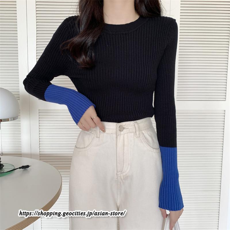 ニット・セーター | カットソー ニット レディース リブニット 長袖 秋冬 春 トップス スリム ストレッチ インナー 無地 長袖ニット 通学通勤 着痩せ 長袖カットソー プルオーバー