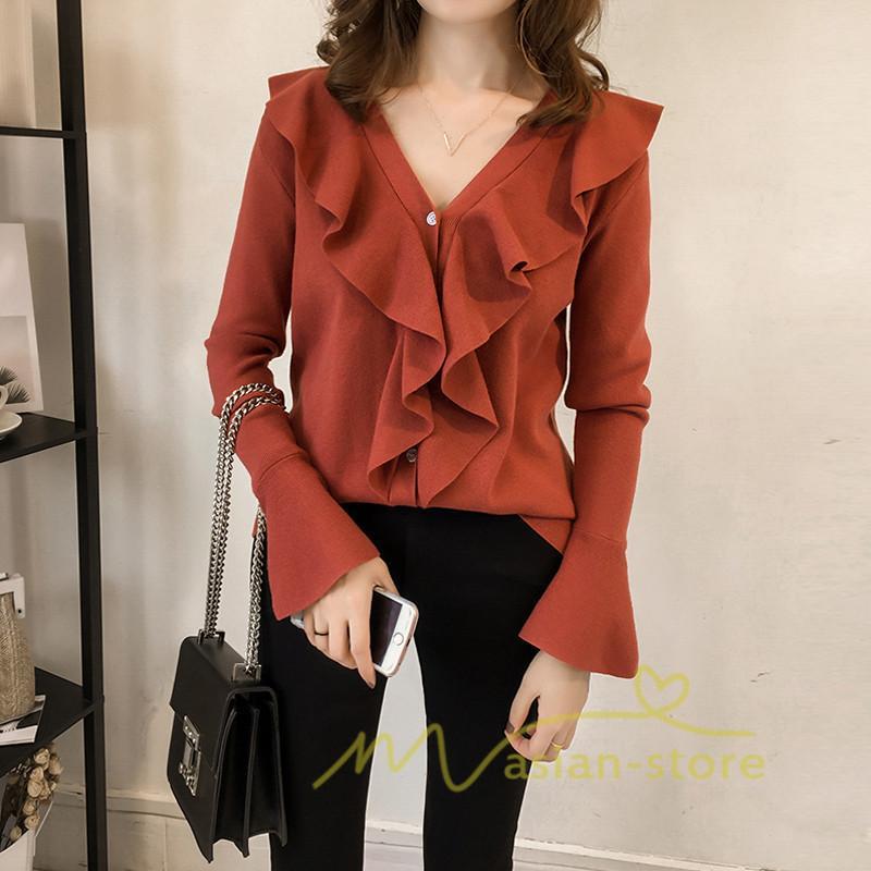 在庫ある | 短納期ニットインナーレディーストップス ニットブラウス フレアファッション フォーマルオフィスビジネスカジュアルブラウス 薄手 通学通勤 可愛い 着痩せ OL