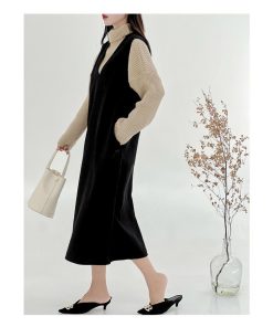 マキシ | ワンピース ジャンパースカート ジャンスカ 深Vネック ロングワンピース Vネック スリット入りロングワンピース ノースリーブ 30代40代 オフィス 大人