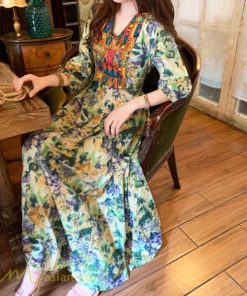 マキシ | ロングワンピース 五分袖 夏ワンピース 秋新作 Aラインワンピース マキシワンピース 刺繍 花柄 プリント 切り替え 旅行 30代40代 ワンピース ダンス 舞台 可愛い