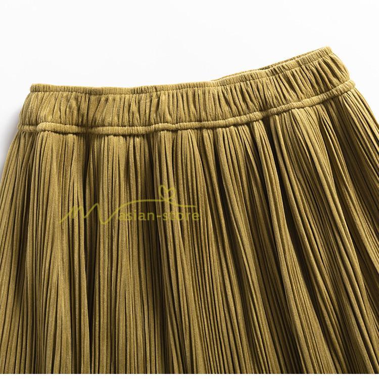 スカート | プリーツロングミモレ丈 ビロードAラインウエストゴム ハイウエスト 秋冬 無地 ゆったり 通学通勤 大人