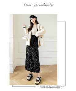 スカート | ロング マキシ フレアAライン ロングキラキラ 個性的 ハイウエスト スリット 着痩せ あったか 2022新作 体型カバー 冬 秋