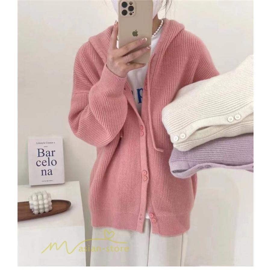 カーディガン | ニットニットパーカー セーター フード付き アウター 羽織り 秋冬 レディース トップス 通学通勤 ゆったり 7色 厚手 ニットアウター 20代40代