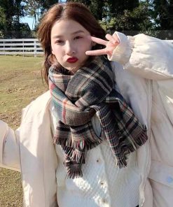 マフラー | チェック柄大判ストール 両面マフラー秋冬