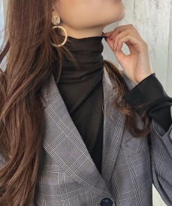 シャツ・ブラウス | ソフトセクシー プチハイネック ブラウス 韓国ファッション [好評につき完売しました]大人気 春 レディース シースルー トップス 透け感 長袖