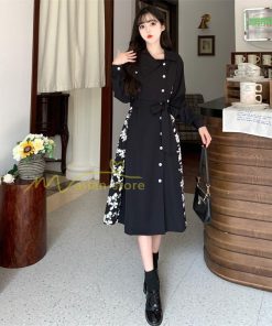 マキシ | ロングワンピース 秋物 レディース ミモレ丈 Aラインワンピース 切り替え フェイク レイヤード風 シャツワンピ お呼ばれワンピース 30代40代 着やせ 重ね着風